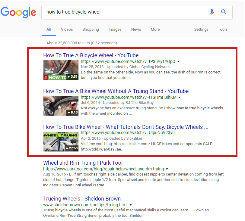Google Search Results with videos